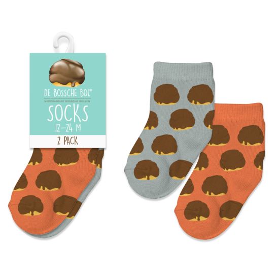 BABY SOKKEN BOSSCHE BOL - BABY SOKKEN x2 ORANJE/GROEN 12-24 MAANDEN